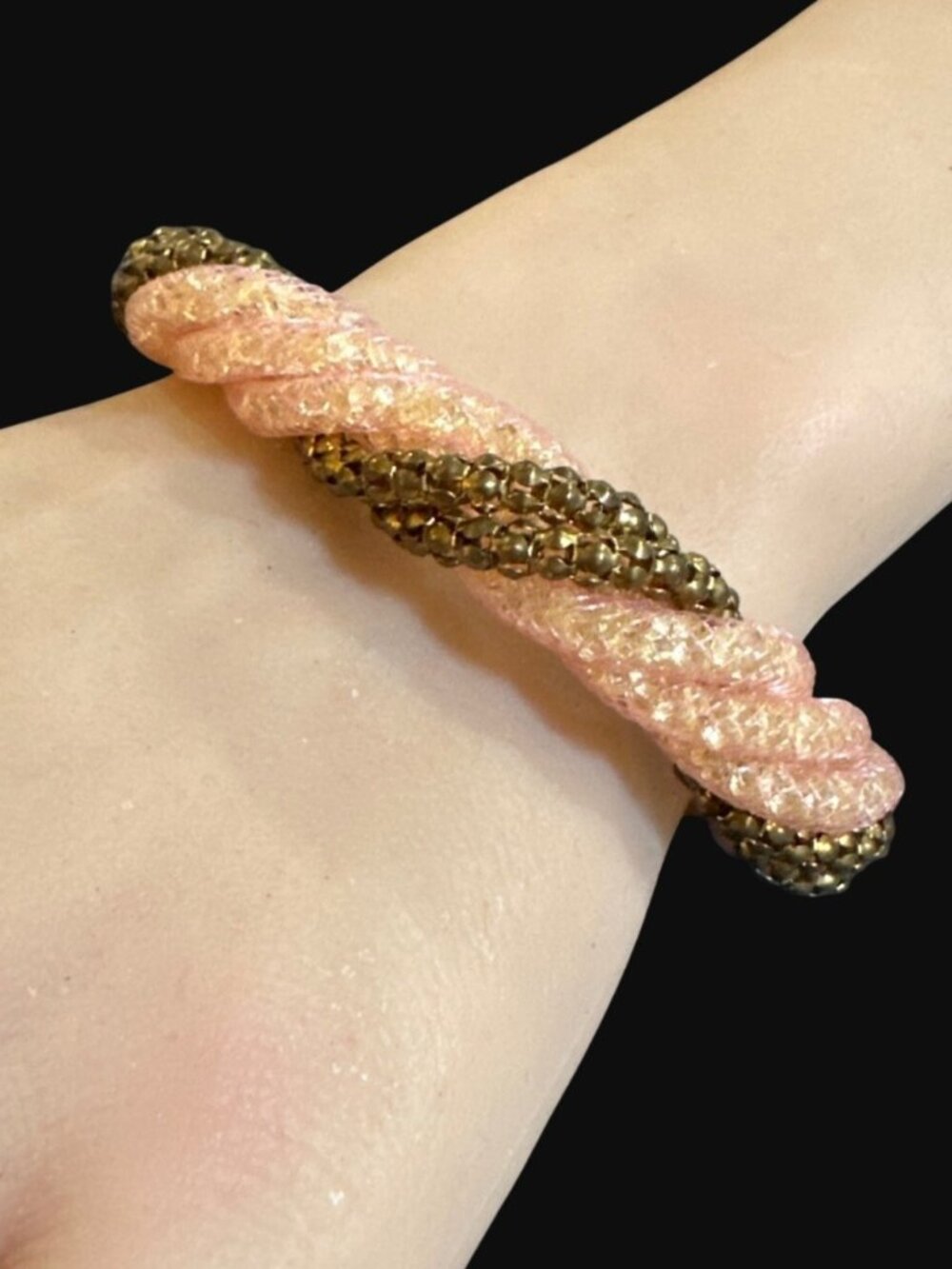 Crystal Mesh Tube Bracelet Pink Gold Tone Magnetic Closure Glitz Womens Jewelry - Picture 4 of 7
